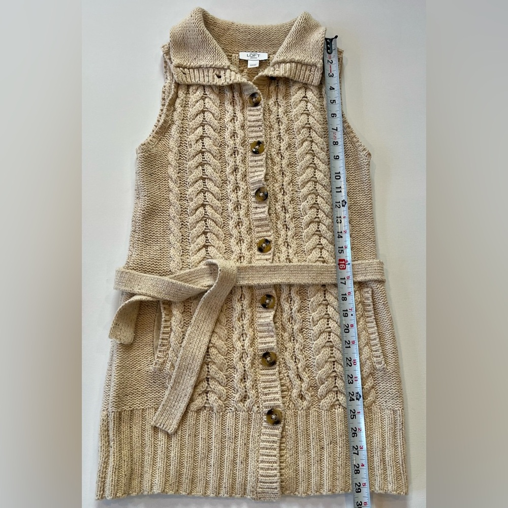 Ann Taylor LOFT Petite (medium) XXSP Cable Knit Mid Length Vest Cotton Wool - Picture 5 of 12